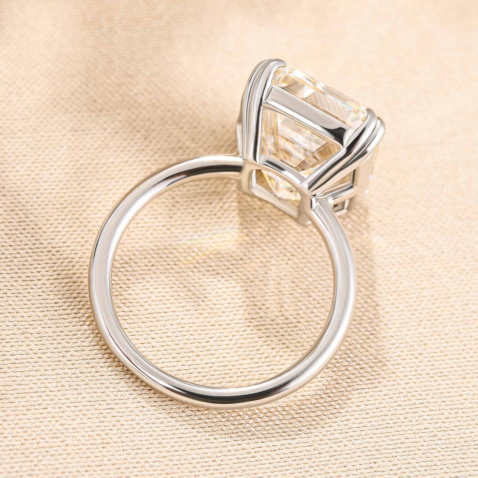 Luxurious Big Emerald Cut Engagement Ring In Sterling Silver