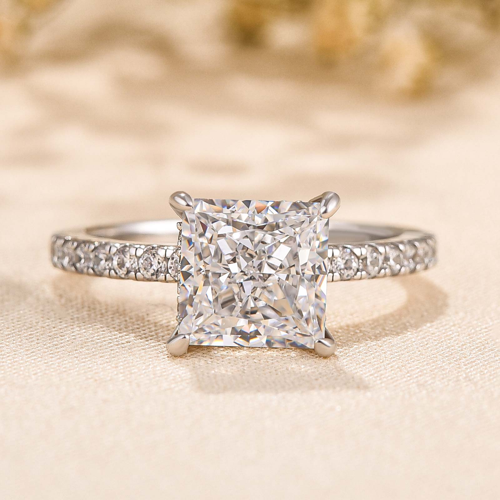 Sparkle Square Princess Cut Engagement Ring For Women In Sterling Silver