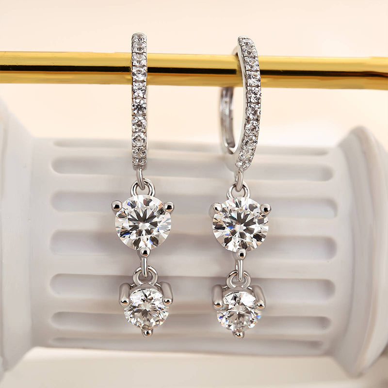 0.8Ct Moissanite Attractive Tassel Round Cut Earrings In Sterling Silver