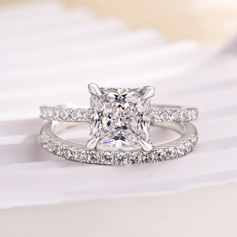 Elegant Square Princess Cut Wedding Ring Set For Women In Sterling Silver