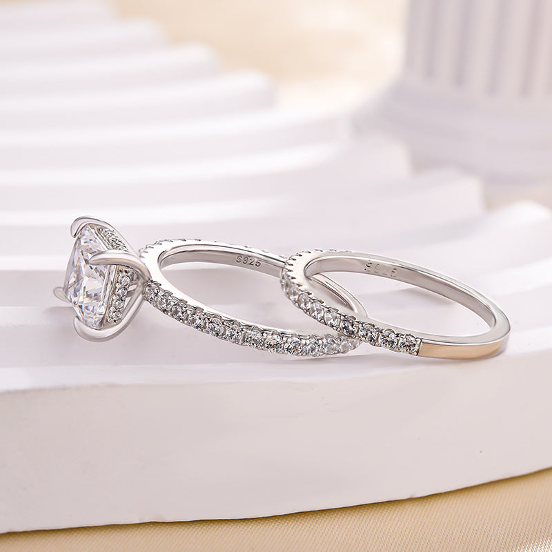 Elegant Square Princess Cut Wedding Ring Set For Women In Sterling Silver