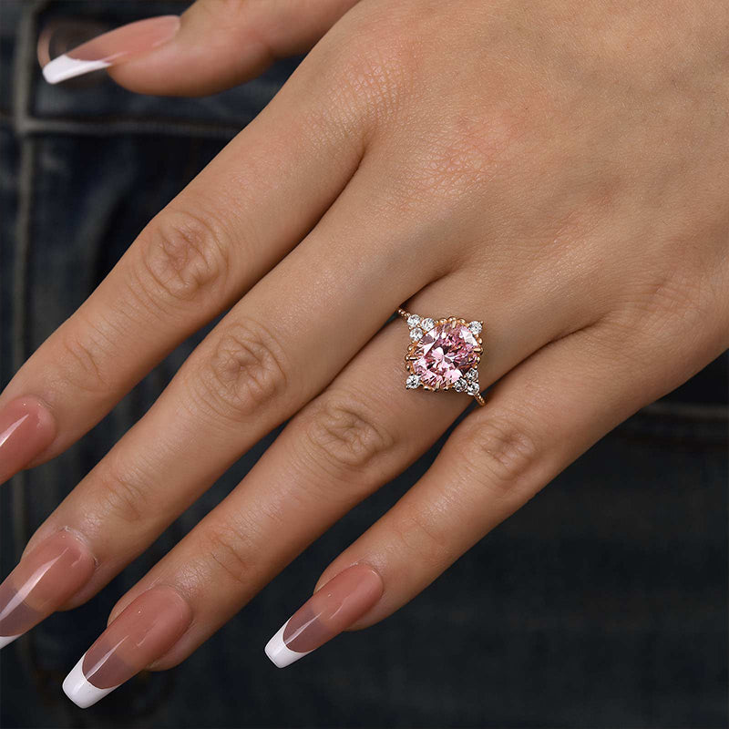 Ahabobo Pink Stone Rose Gold Oval Cut Engagement Ring
