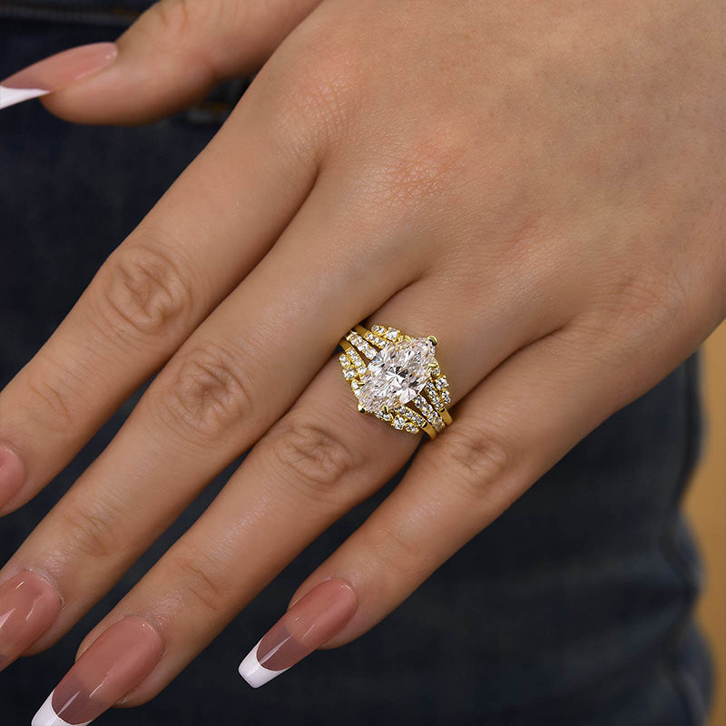 Beautifully Marquise Cut Insert Wedding Ring Set