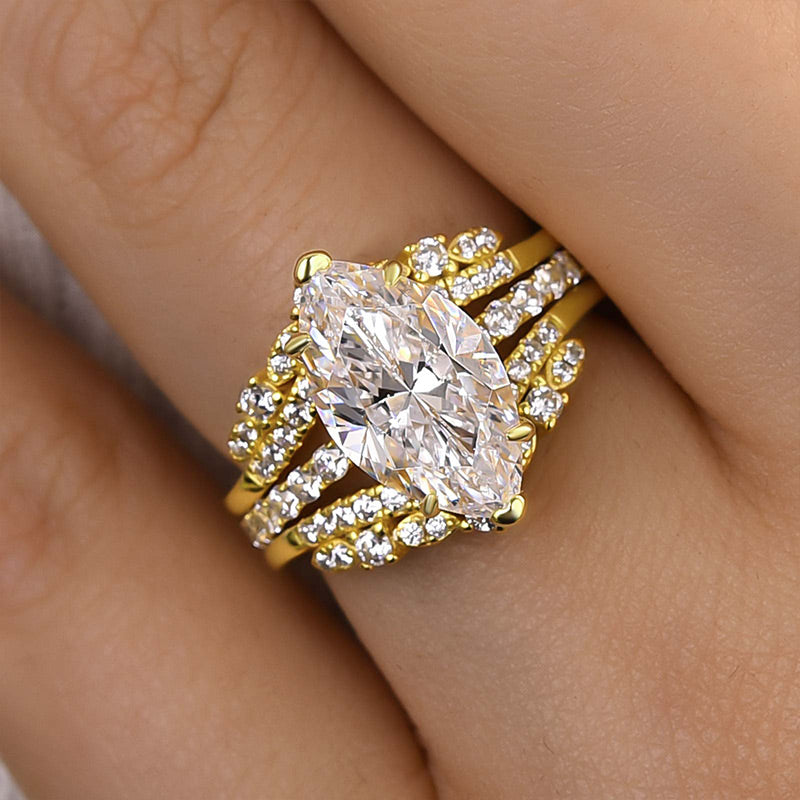 Beautifully Marquise Cut Insert Wedding Ring Set