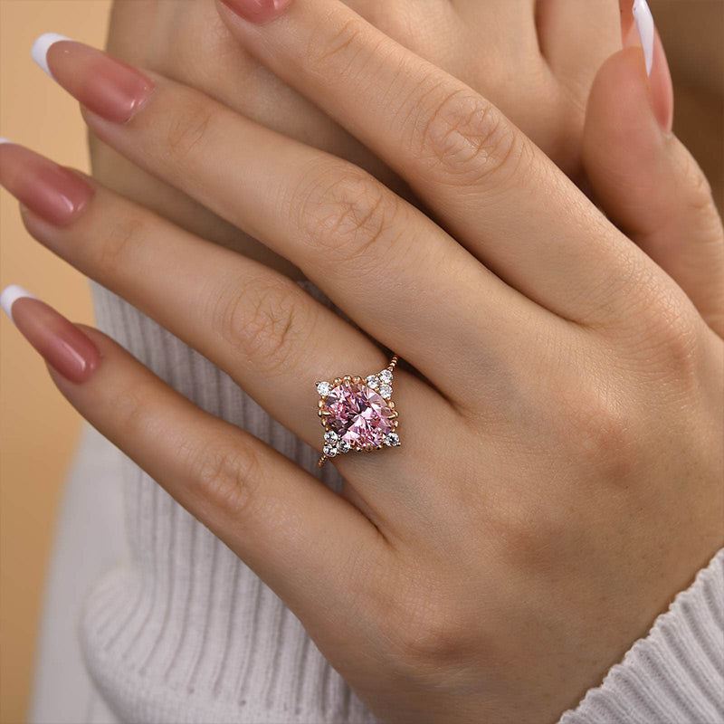 Ahabobo Pink Stone Rose Gold Oval Cut Engagement Ring