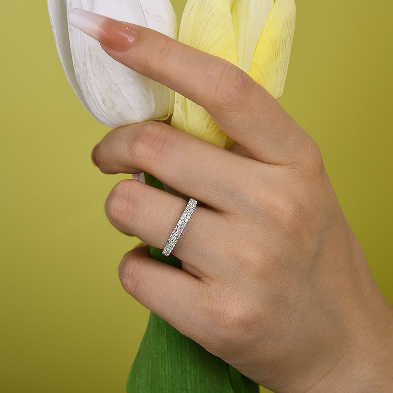 Double Line Pave Women's Wedding Band In Sterling Silver