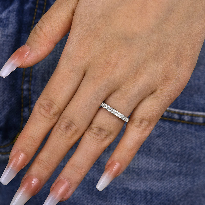 Double Line Pave Women's Wedding Band In Sterling Silver