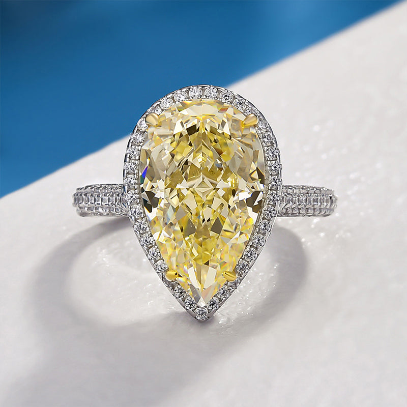 Halo Pear Cut Yellow Sapphire Engagement Ring In Sterling Silver