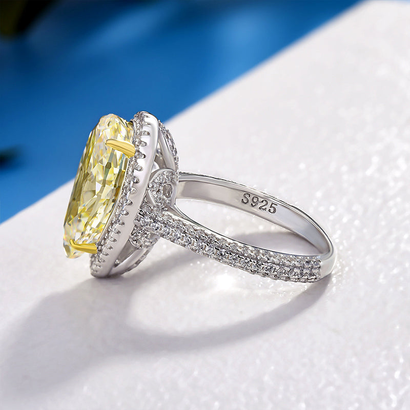 Halo Pear Cut Yellow Sapphire Engagement Ring In Sterling Silver