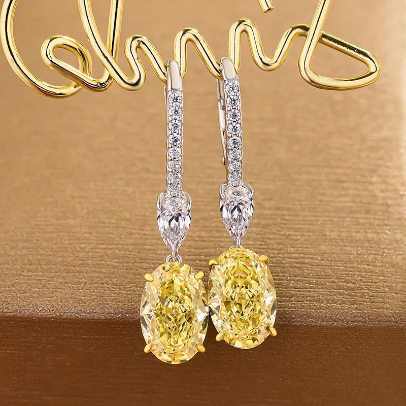 3.5Ct Luxury Two-tone Oval Cut Yellow Sapphire Earrings for Women In Sterling Silver