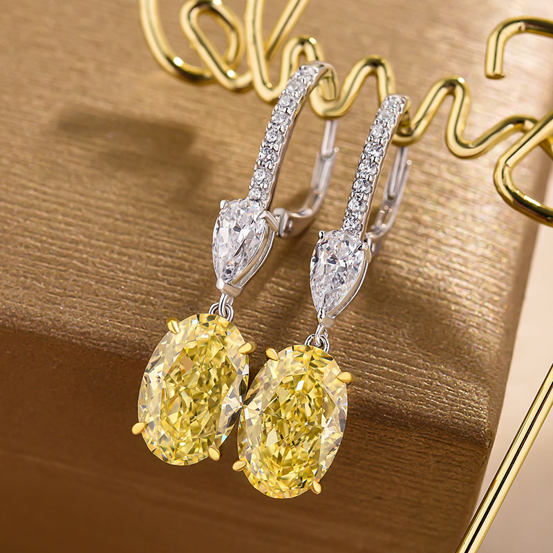 3.5Ct Luxury Two-tone Oval Cut Yellow Sapphire Earrings for Women In Sterling Silver