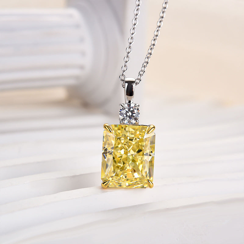 8.0Ct Elegant Yellow Sapphire Radiant Cut Pendant Necklace In Sterling Silver