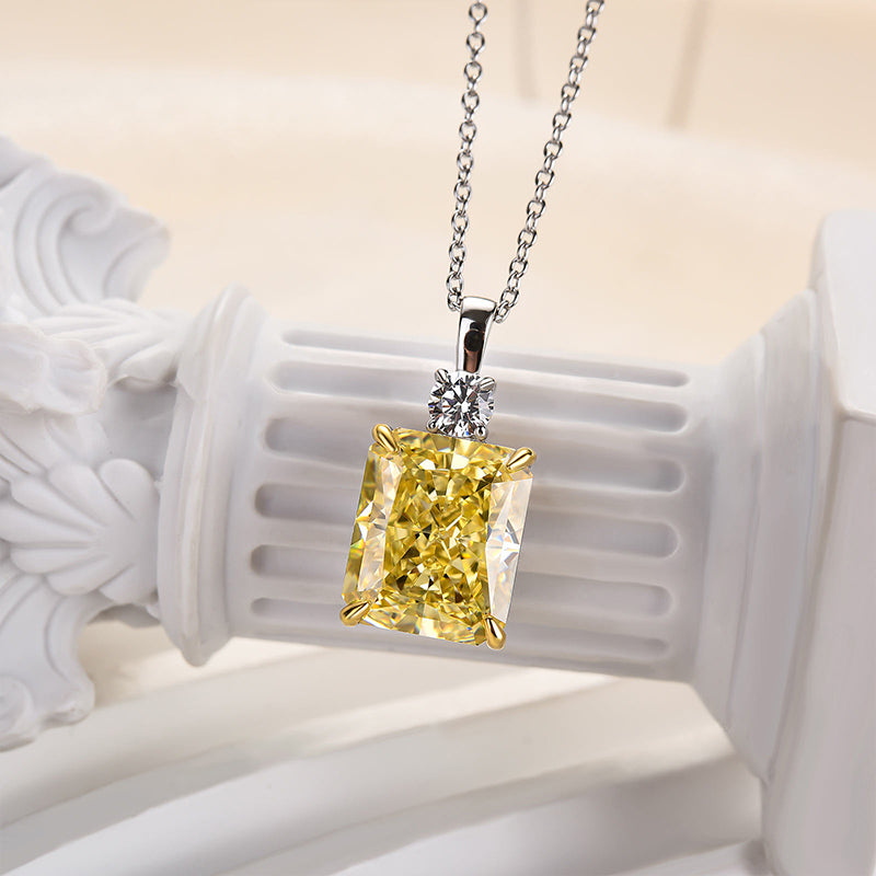 8.0Ct Elegant Yellow Sapphire Radiant Cut Pendant Necklace In Sterling Silver