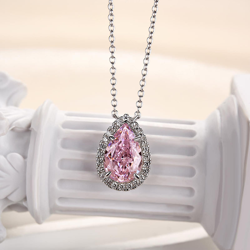 2.0Ct Elegant Halo Pear Cut Pink Sapphire Pendant with Necklace In Sterling Silver