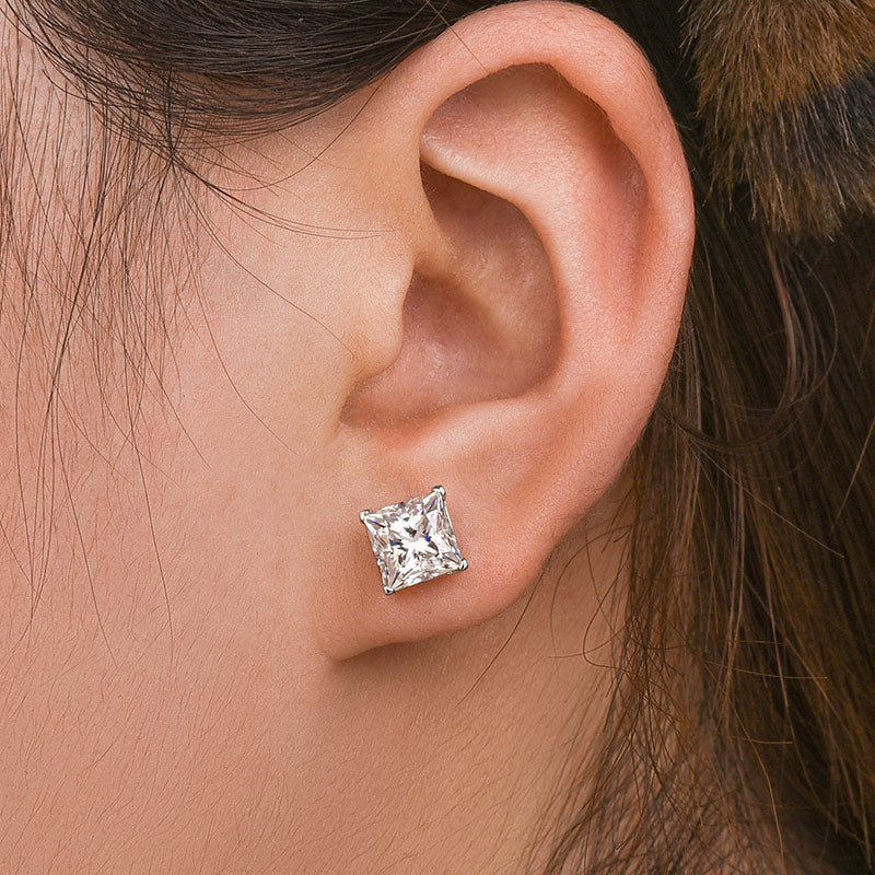 2.0Ct Classic Moissanite Square Princess Cut Stud Earrings In Sterling Silver
