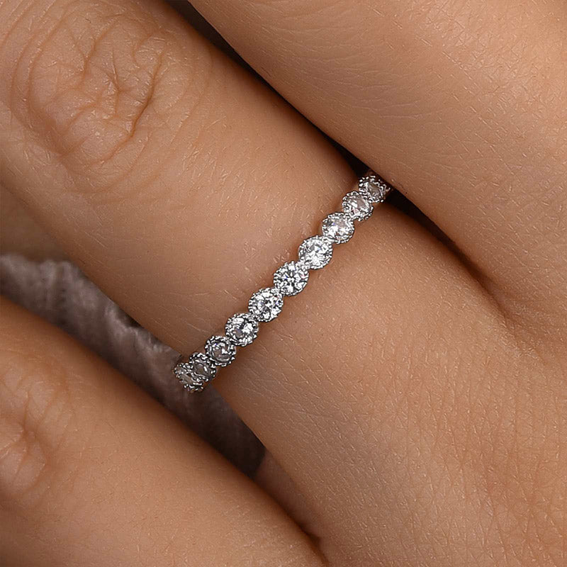 Vintage Pave Wedding Band In Sterling Silver