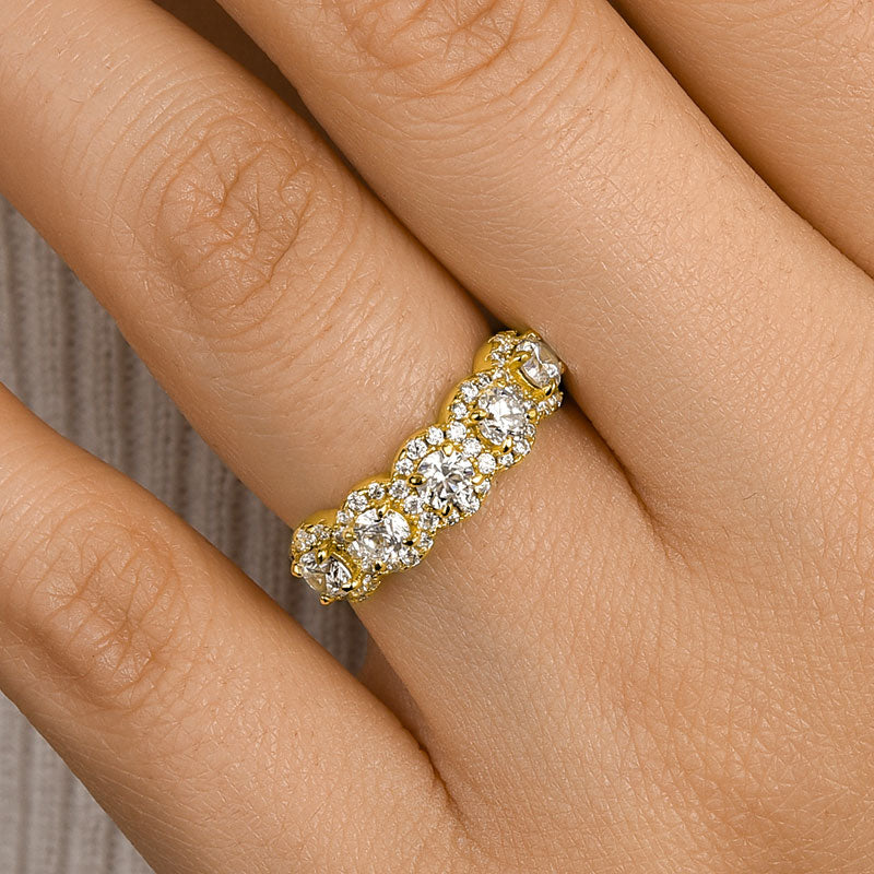 Halo Round Cut Five Stone Anniversary Ring for Her