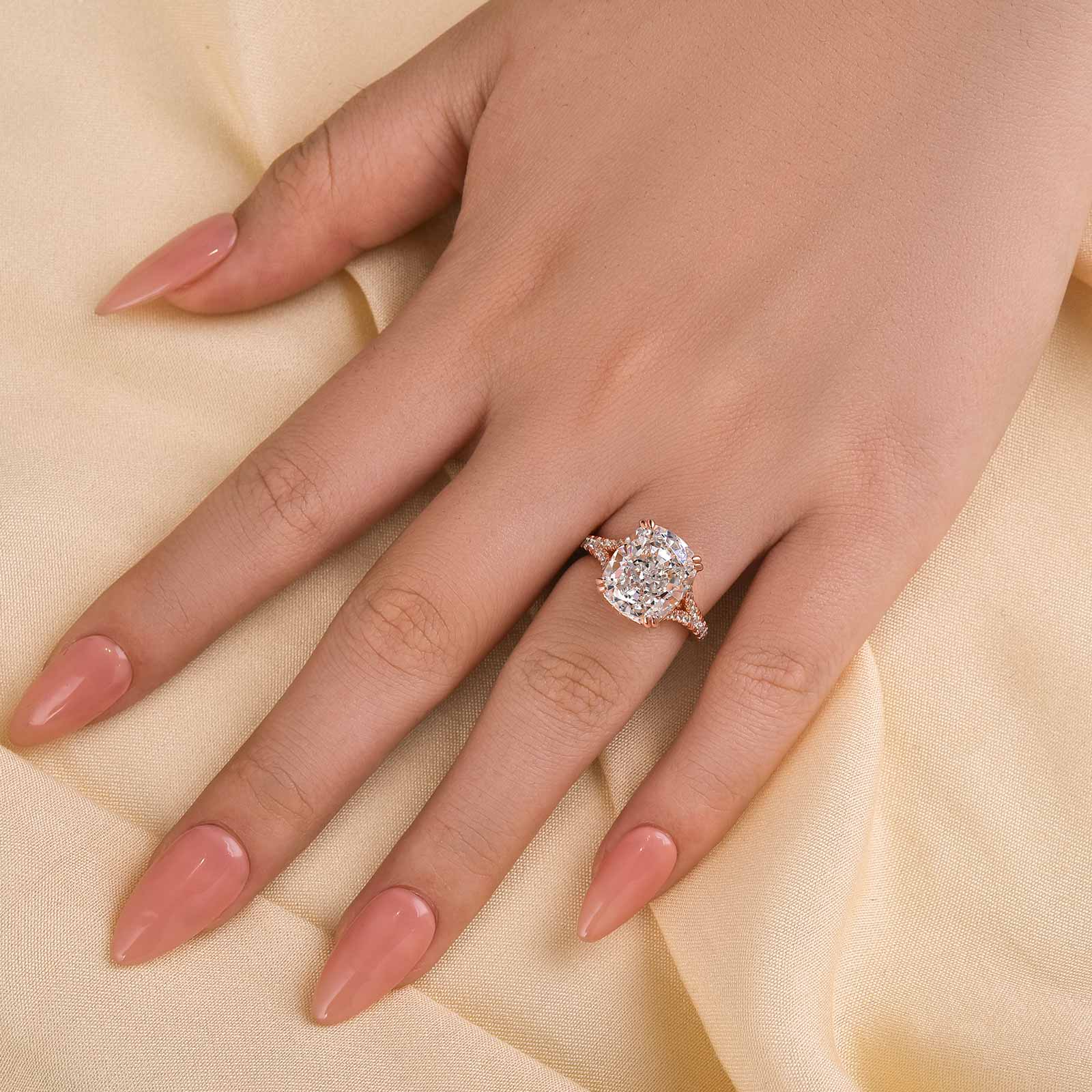 7.0Ct Split Shank Crushed Ice Cushion Cut Engagement Ring