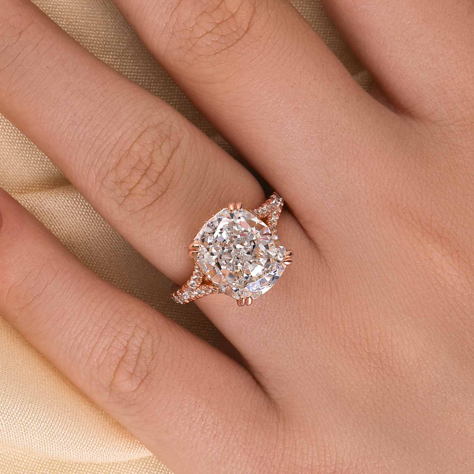 7.0Ct Split Shank Crushed Ice Cushion Cut Engagement Ring