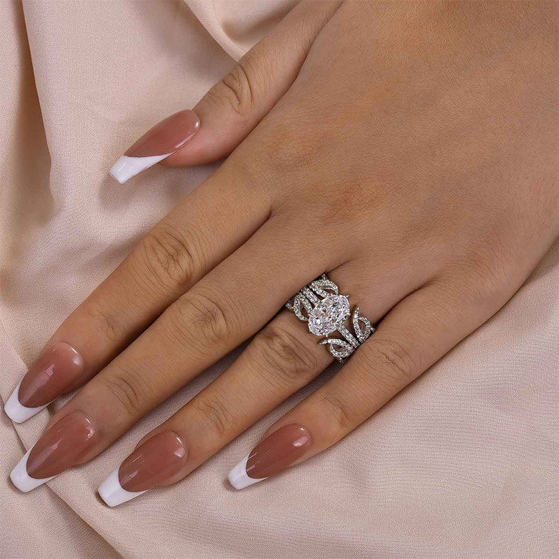 Ahabobo Vintage Oval Cut Insert Wedding Ring Set For Women