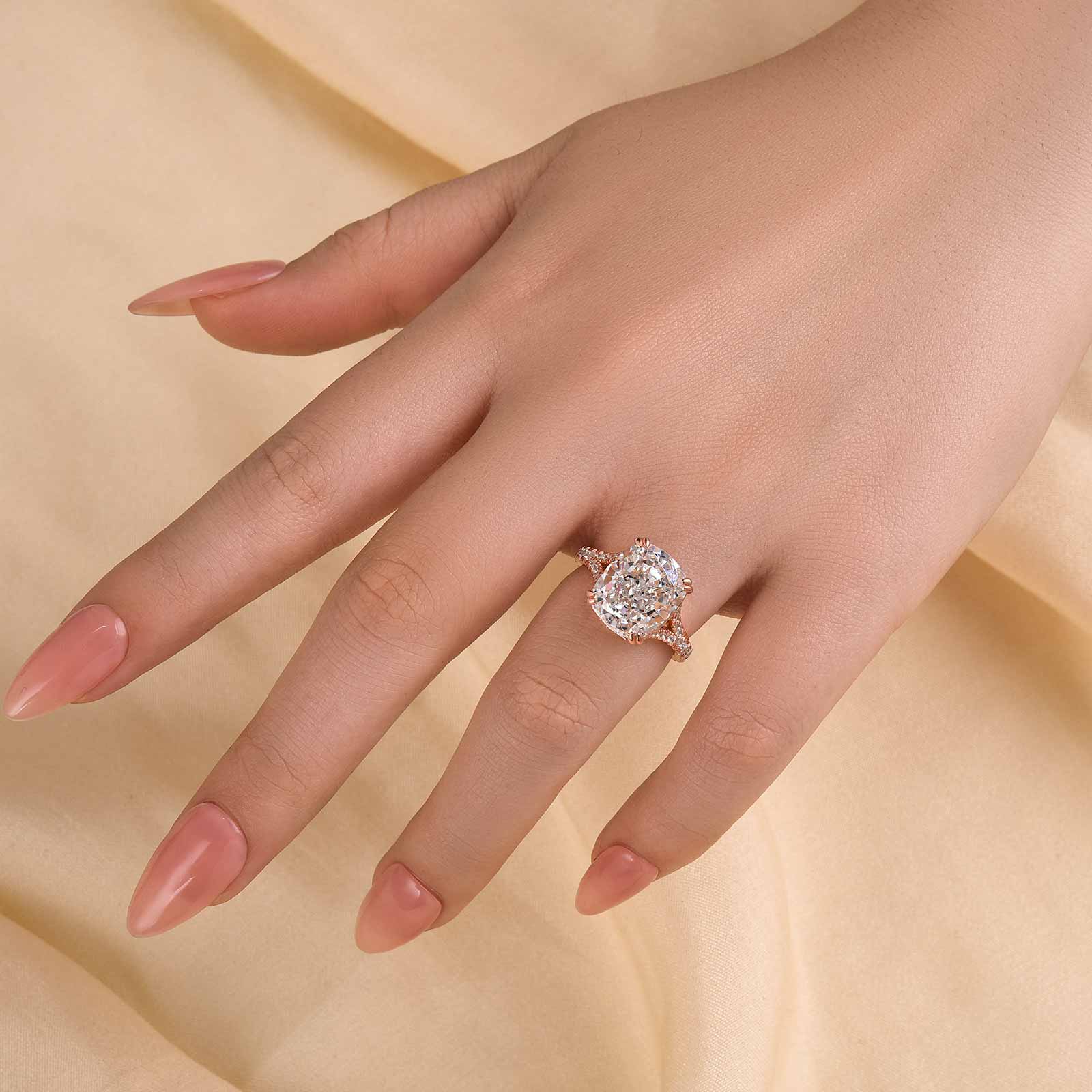 7.0Ct Split Shank Crushed Ice Cushion Cut Engagement Ring