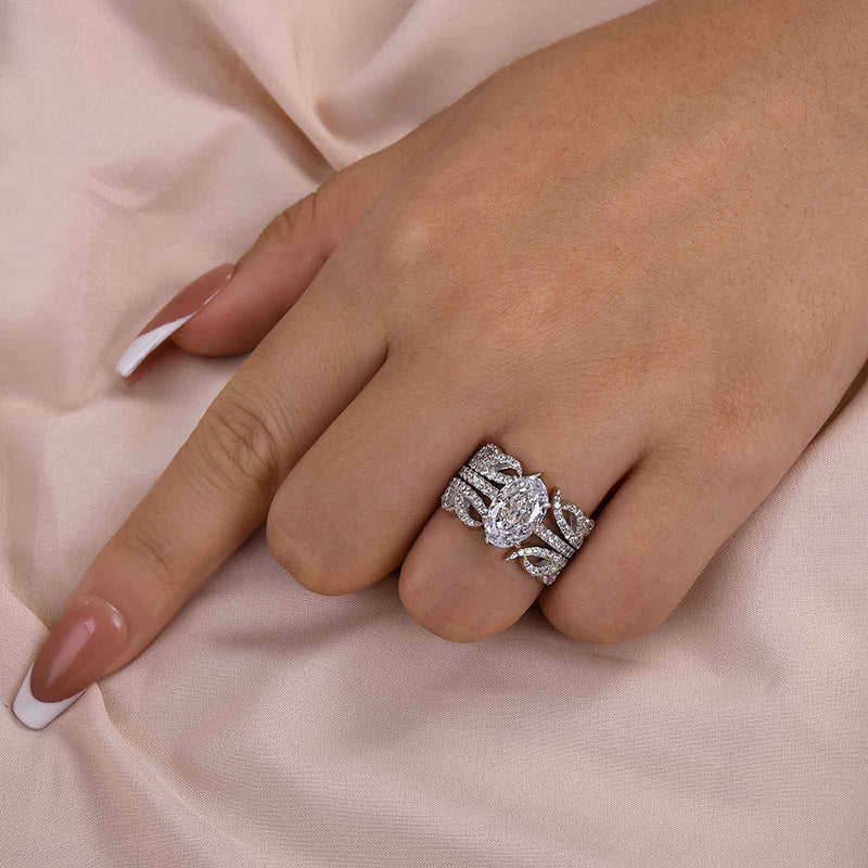 Ahabobo Vintage Oval Cut Insert Wedding Ring Set For Women