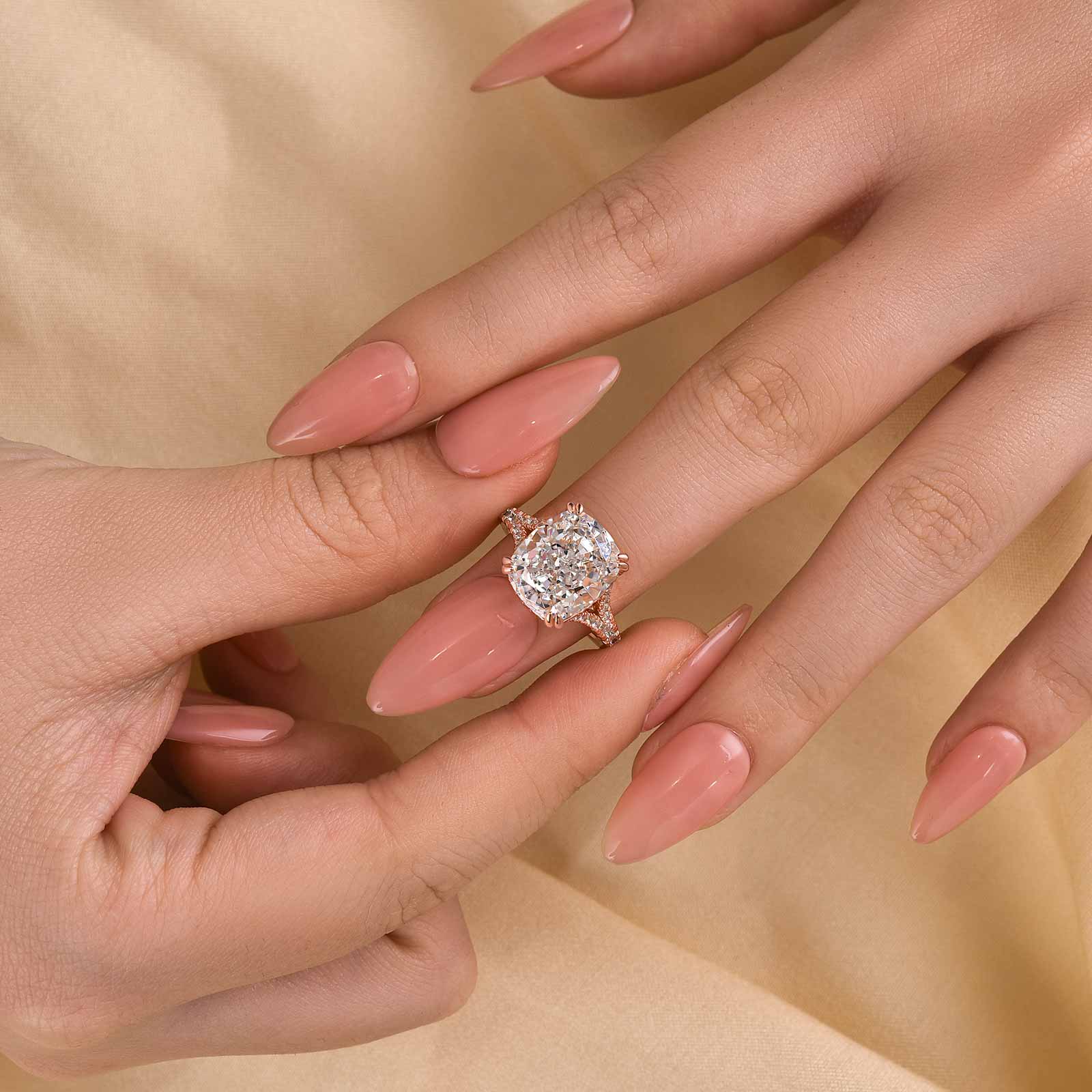 7.0Ct Split Shank Crushed Ice Cushion Cut Engagement Ring