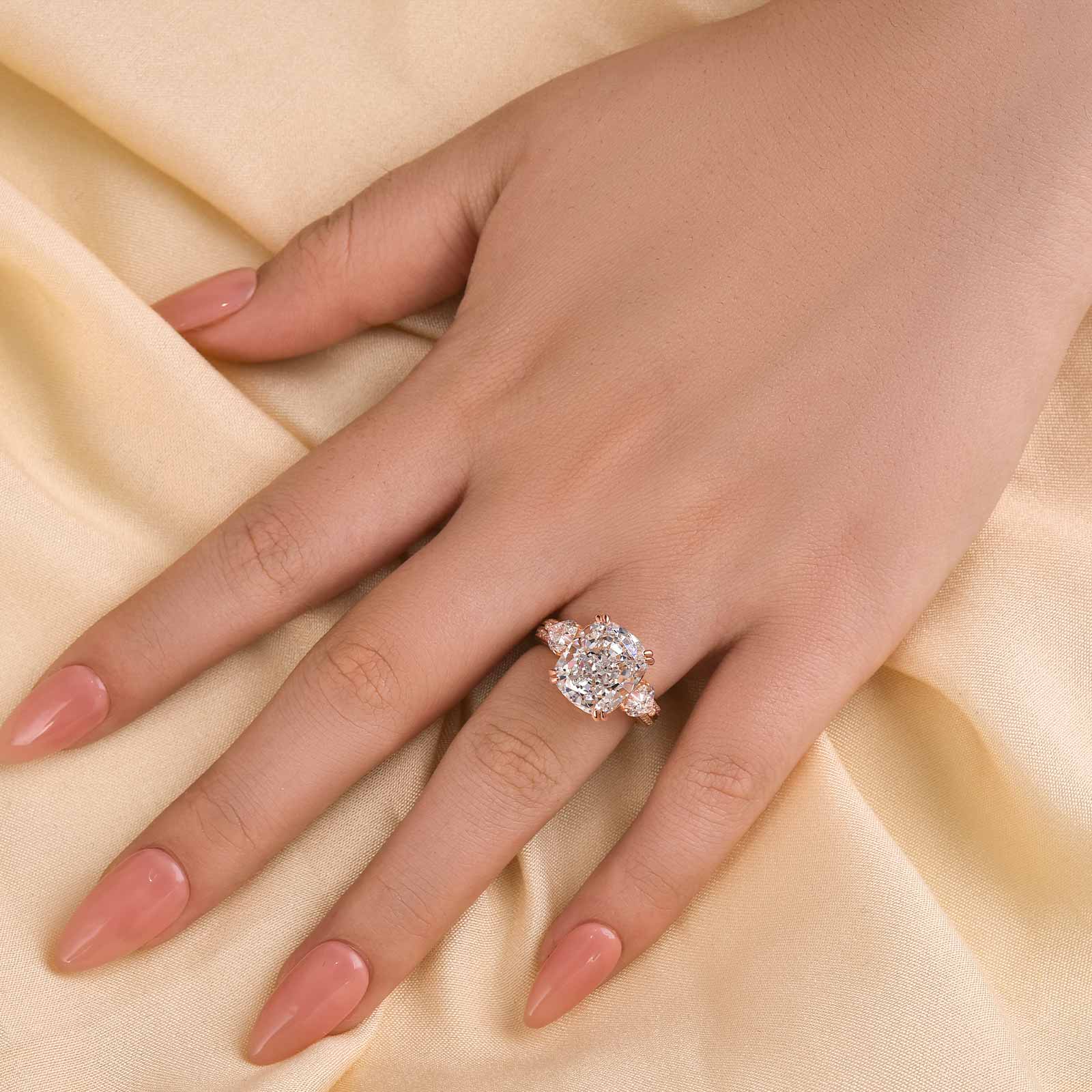 Ahabobo Stunning Elongated Cushion Cut Three Stone Engagement Ring