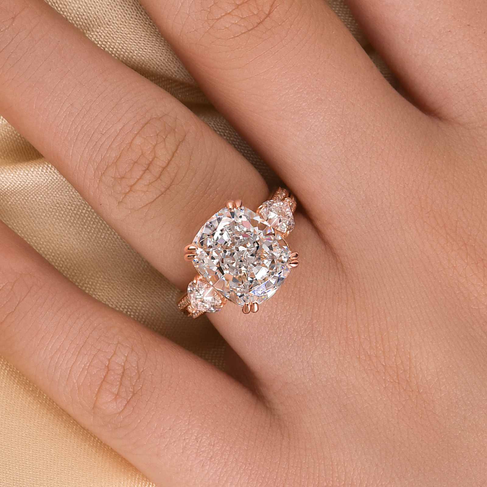 Ahabobo Stunning Elongated Cushion Cut Three Stone Engagement Ring