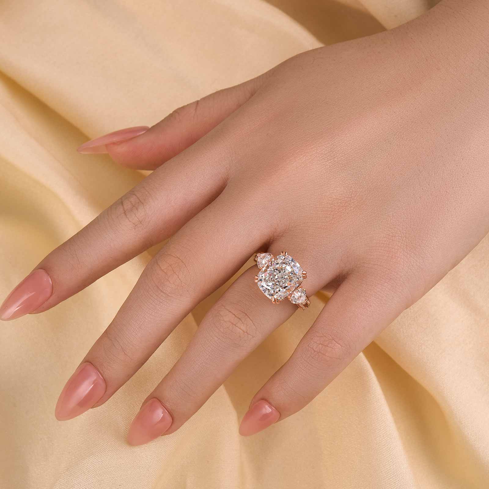 Ahabobo Stunning Elongated Cushion Cut Three Stone Engagement Ring