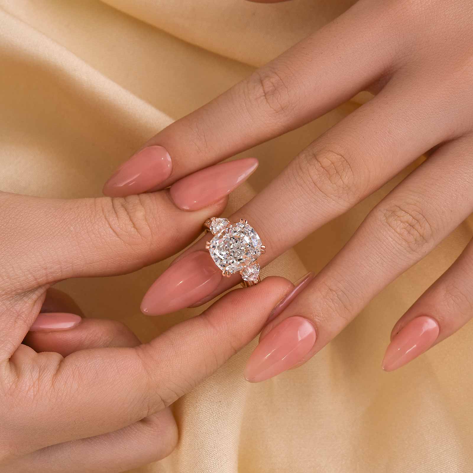 Ahabobo Stunning Elongated Cushion Cut Three Stone Engagement Ring