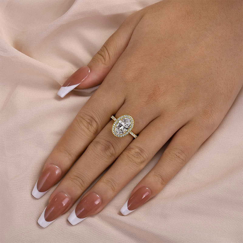 Ahabobo Excellent Halo Oval Cut Engagement Ring