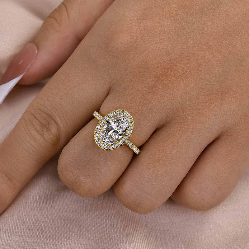 Ahabobo Excellent Halo Oval Cut Engagement Ring