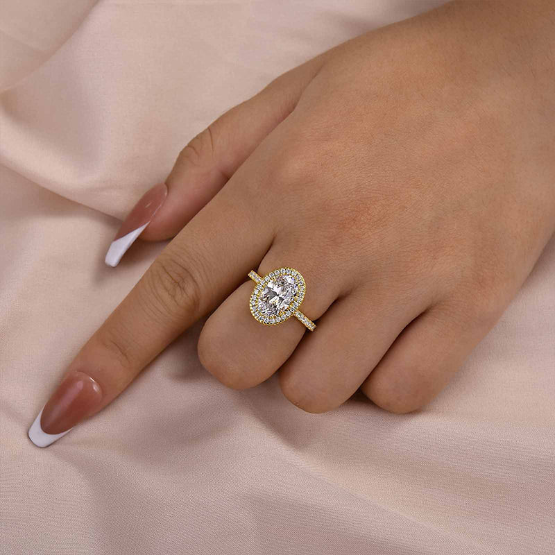 Ahabobo Excellent Halo Oval Cut Engagement Ring