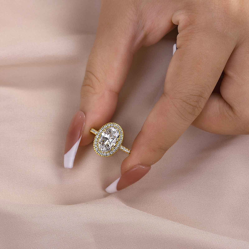 Ahabobo Excellent Halo Oval Cut Engagement Ring
