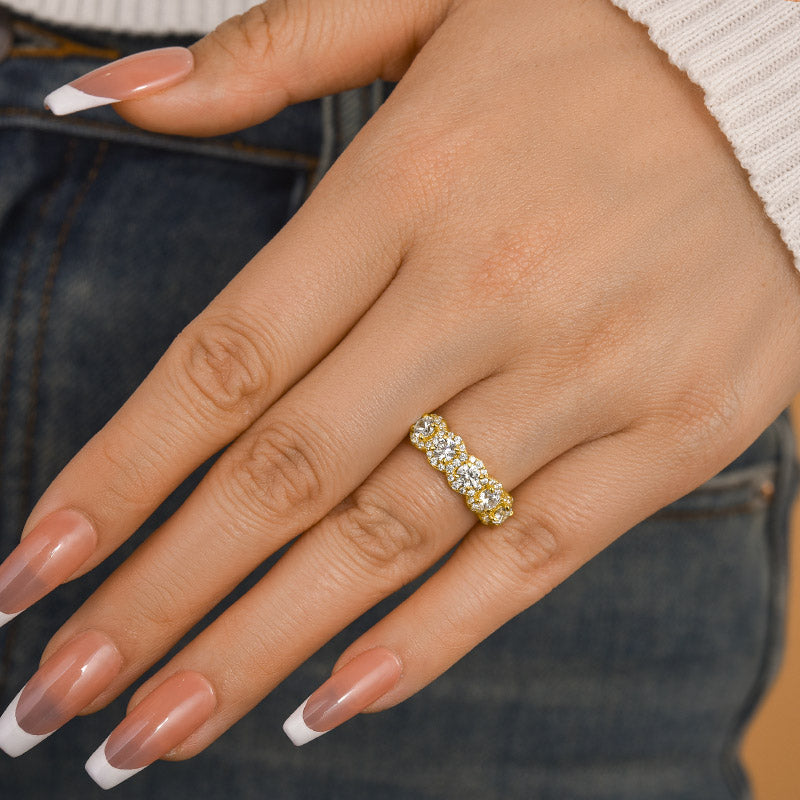 Halo Round Cut Five Stone Anniversary Ring for Her