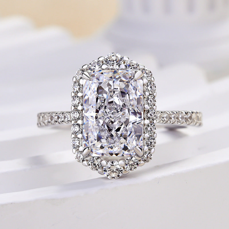 Temperamental Halo Radiant Cut Simulated Diamond Engagement Ring