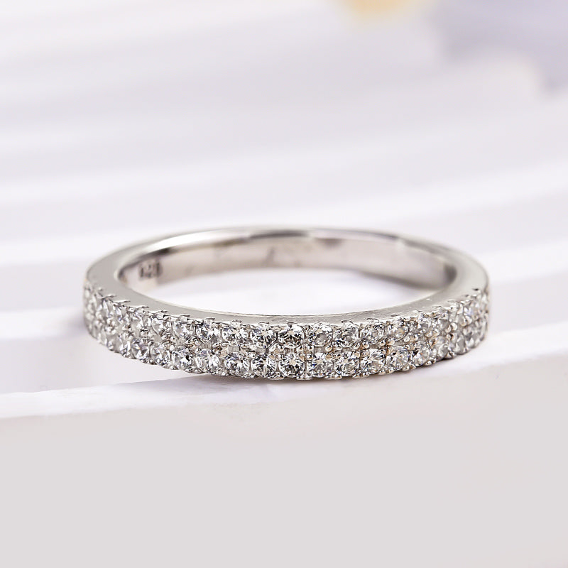 Double Line Pave Women's Wedding Band In Sterling Silver