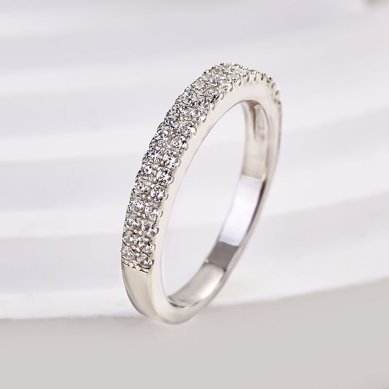 Double Line Pave Women's Wedding Band In Sterling Silver