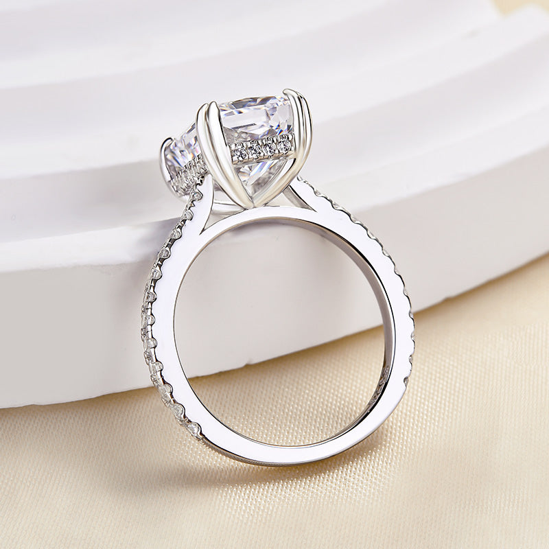 Elegant Radiant Cut Engagement Ring In Sterling Silver