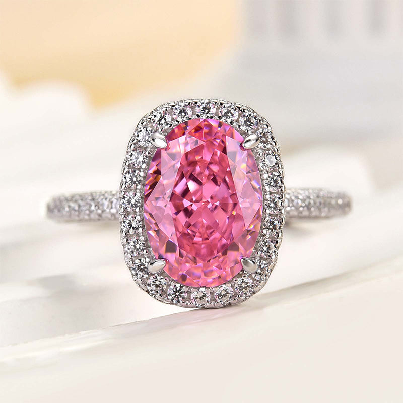 Ahabobo Special Pink Stone Halo Oval Cut Engagement Ring
