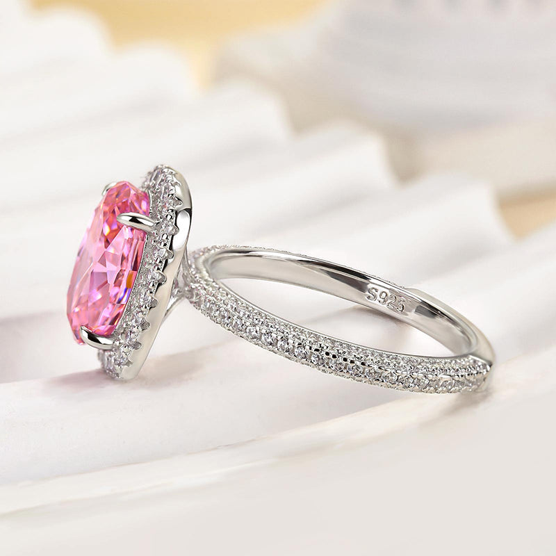 Ahabobo Special Pink Stone Halo Oval Cut Engagement Ring