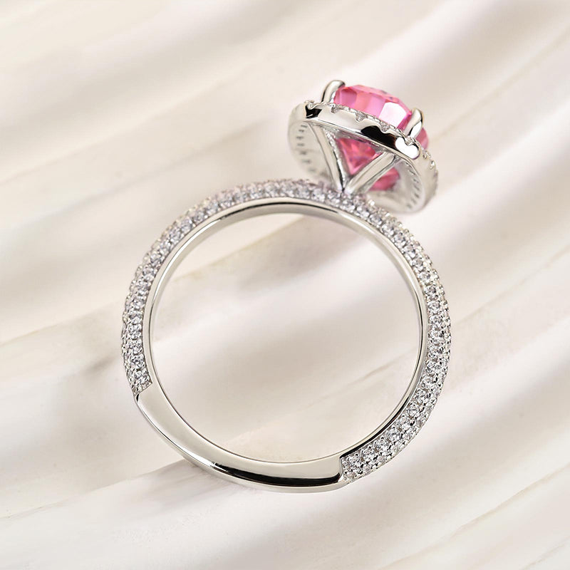 Ahabobo Special Pink Stone Halo Oval Cut Engagement Ring