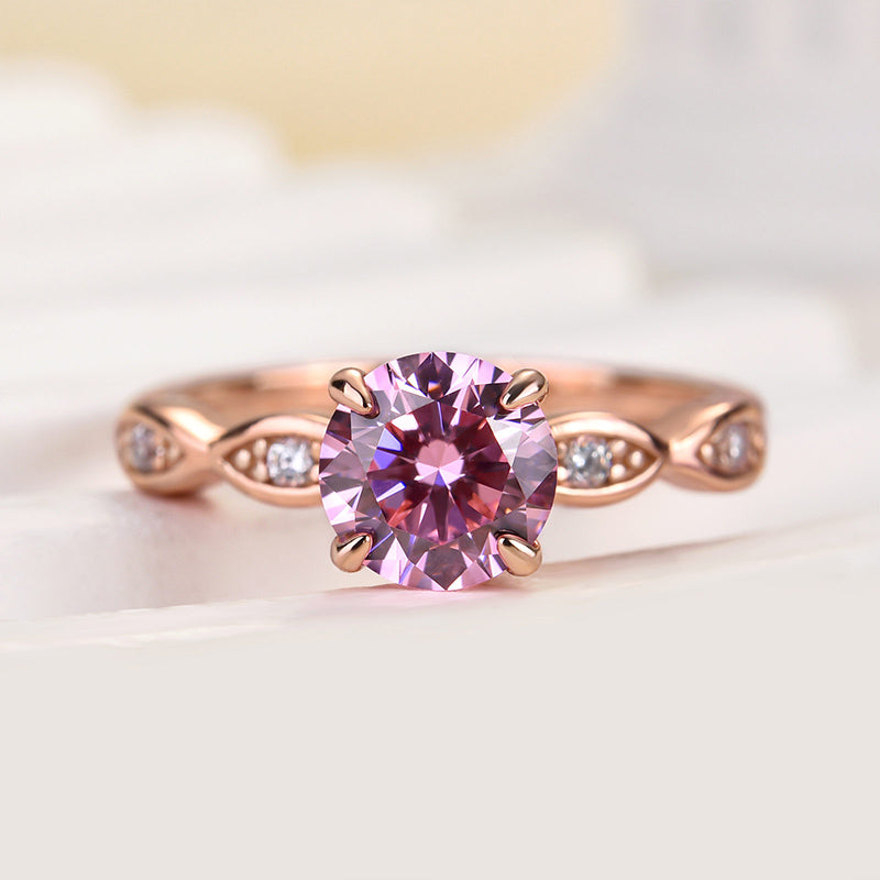 Ahabobo Pink Stone Rose Gold Round Cut Promise Ring