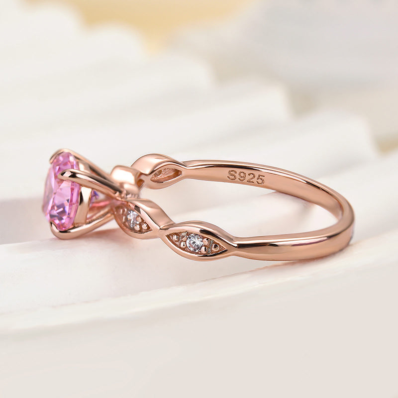 Ahabobo Pink Stone Rose Gold Round Cut Promise Ring