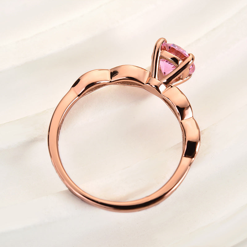 Ahabobo Pink Stone Rose Gold Round Cut Promise Ring