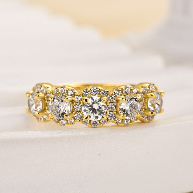 Halo Round Cut Five Stone Anniversary Ring for Her