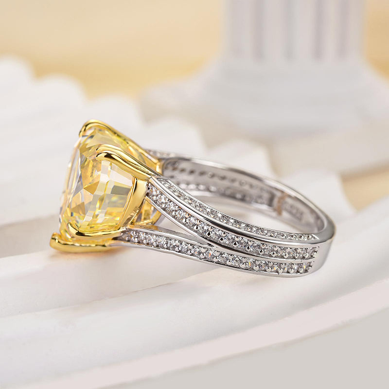 Ahabobo Exquisite Yellow Stone Heart Cut Two Tone Engagement Ring