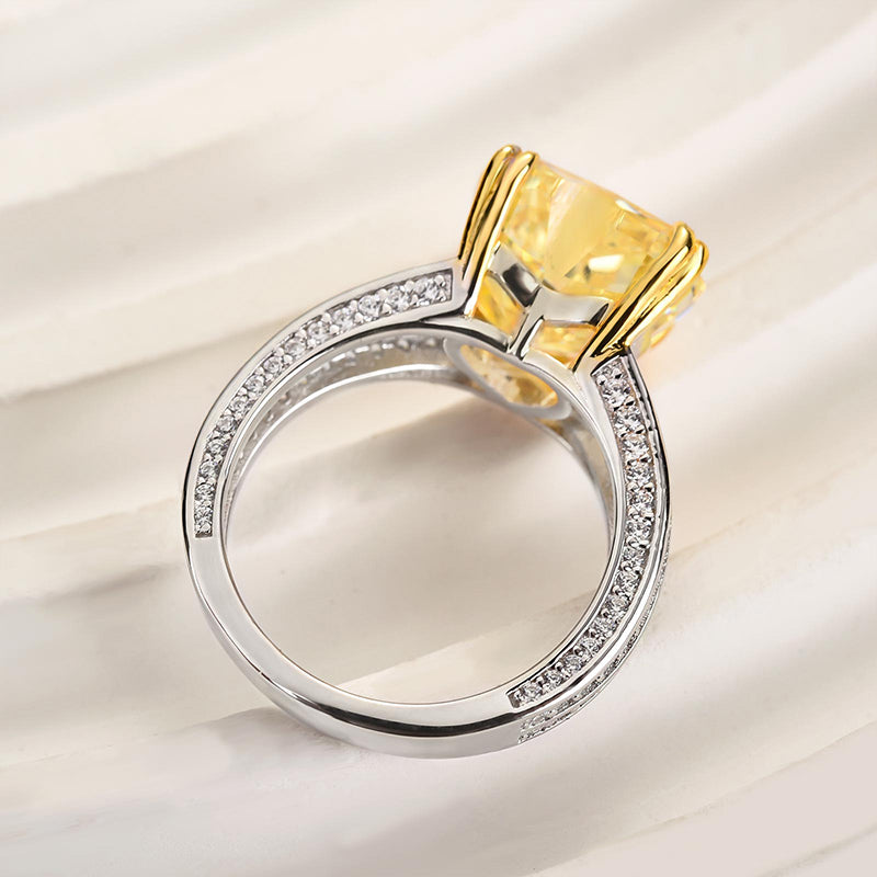 Ahabobo Exquisite Yellow Stone Heart Cut Two Tone Engagement Ring