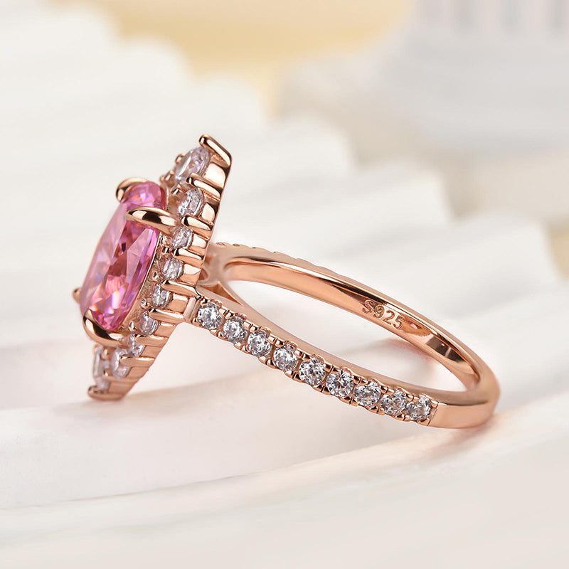 Ahabobo Pink Stone Rose Gold Halo Oval Cut Engagement Ring